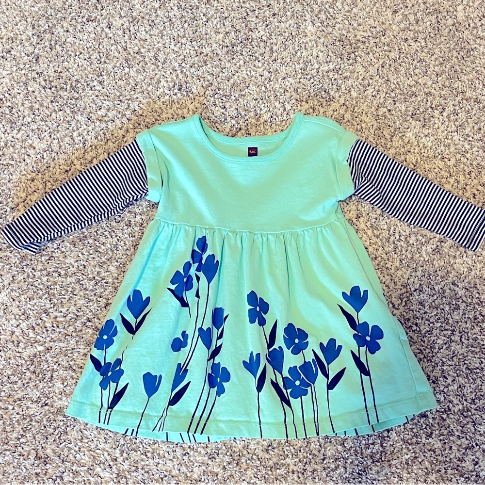 Tea collection mint with floral print and stripe sleeves. Size 12-18 months